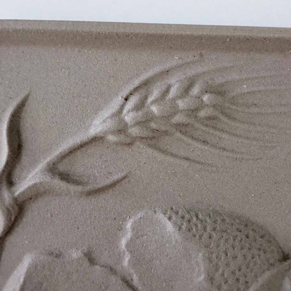 Vintage Terracotta Bread Warmer Stone Embossed Wheat Basket Rectangular Tile